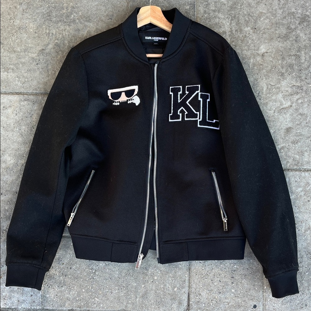 Karl Lagerfeld (Designer) Black Zip-Up Jacket with Embroidered Logo